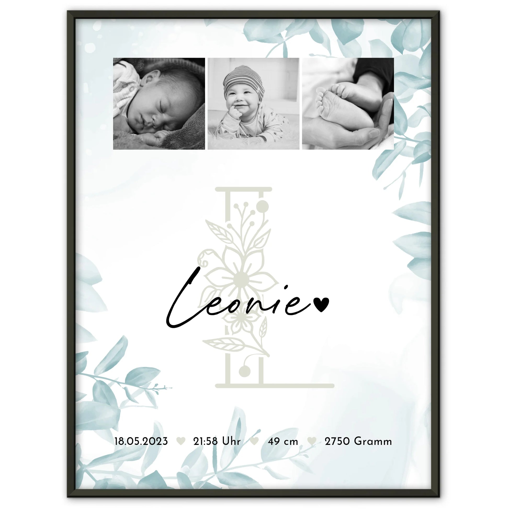 Poster Geburtsdaten Baby Fotocollage Geburtsdaten Black and White personalisiertes Geschenk 1
