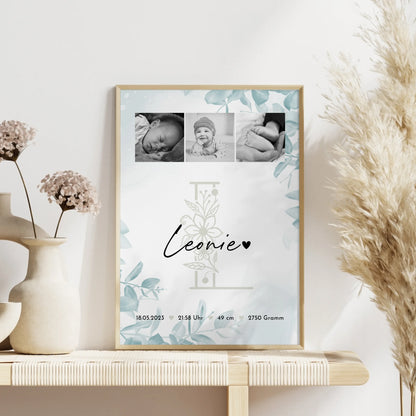 Poster Geburtsdaten Baby Fotocollage Geburtsdaten Black and White personalisiertes Geschenk 4