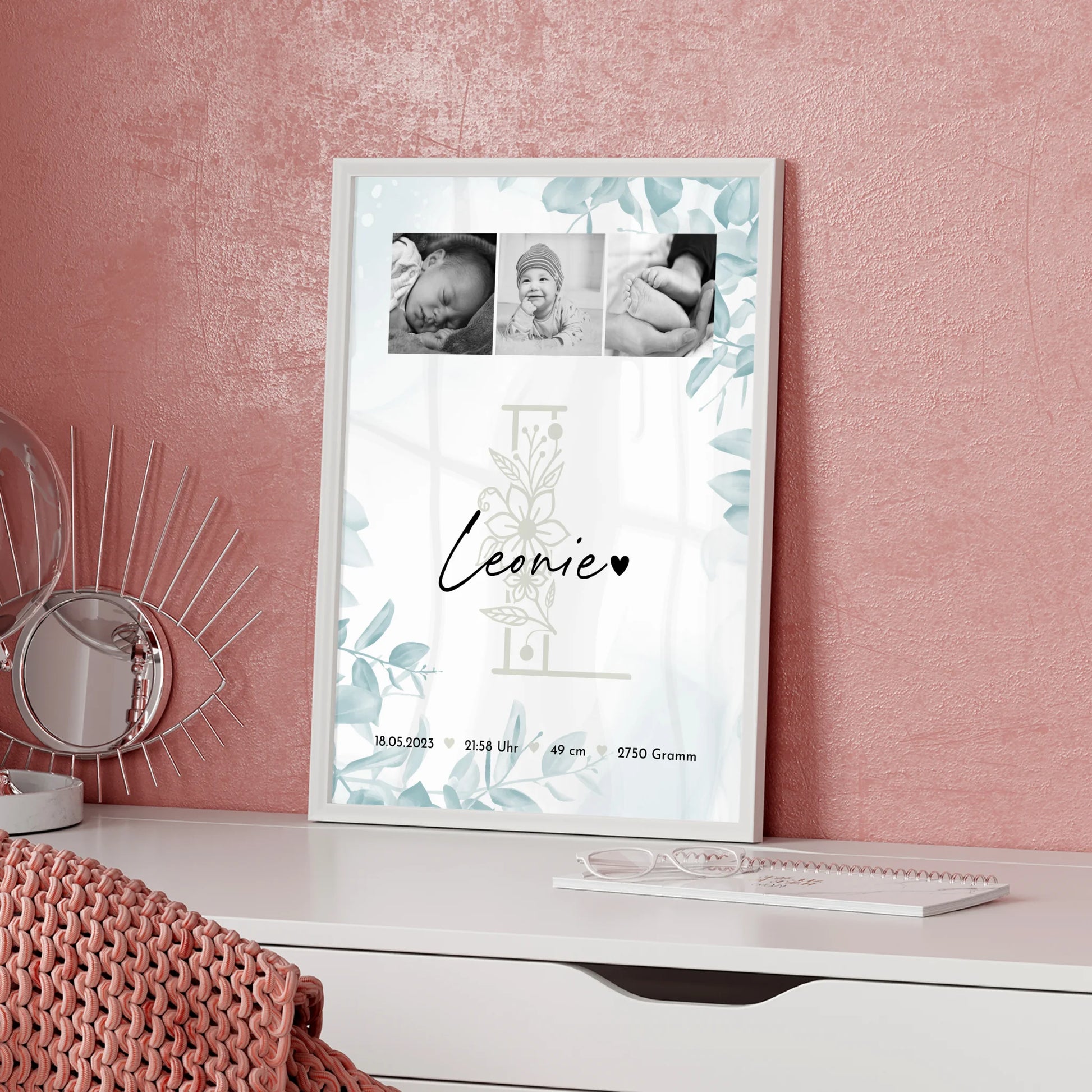 Poster Geburtsdaten Baby Fotocollage Geburtsdaten Black and White personalisiertes Geschenk 5