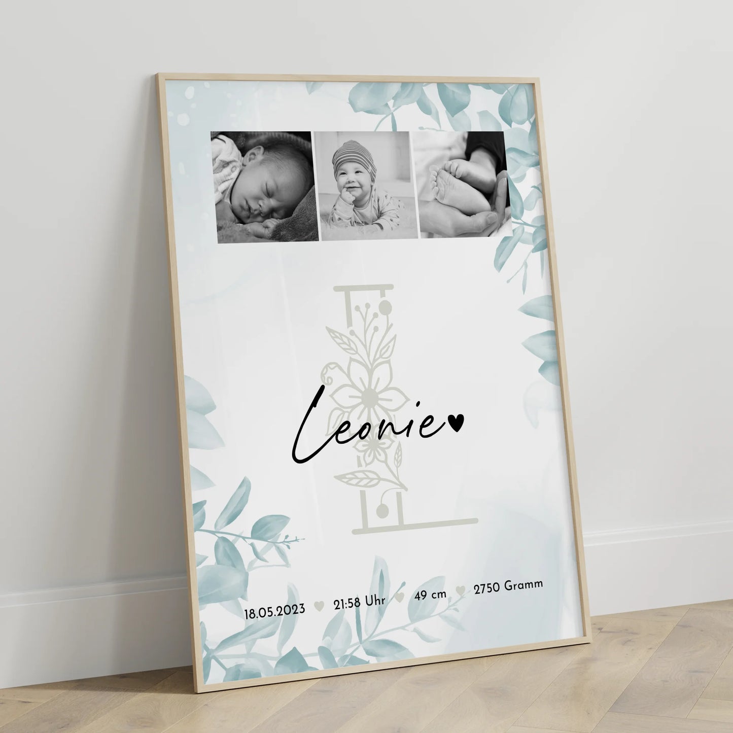 Poster Geburtsdaten Baby Fotocollage Geburtsdaten Black and White personalisiertes Geschenk 3