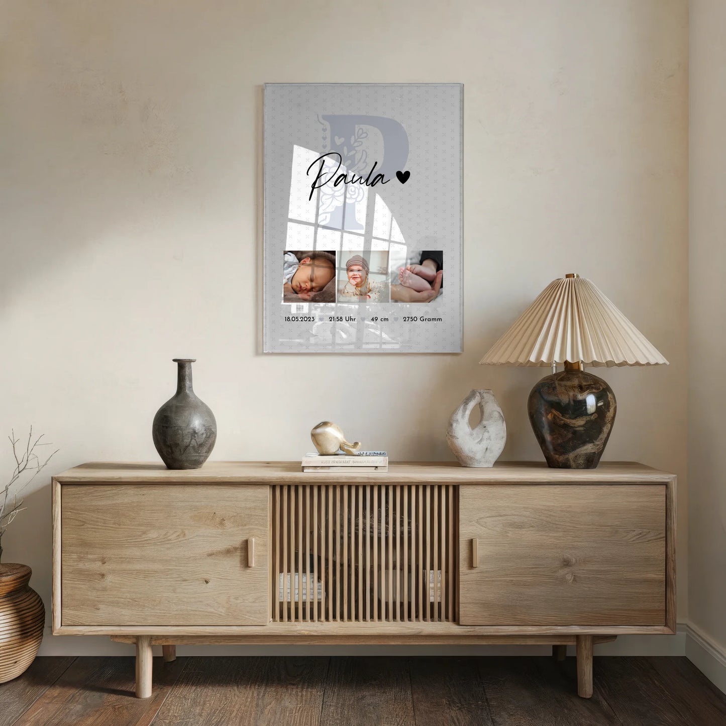 Acrylglas Mit Foto zur Geburt Baby mit 6 Fotos Geburtsdaten Sternchen Muster 5