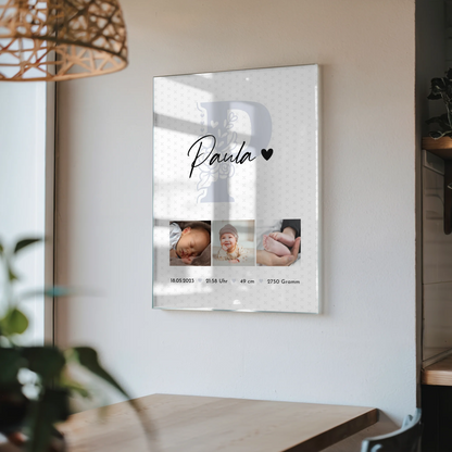 Acrylglas Mit Foto zur Geburt Baby mit 6 Fotos Geburtsdaten Sternchen Muster 4