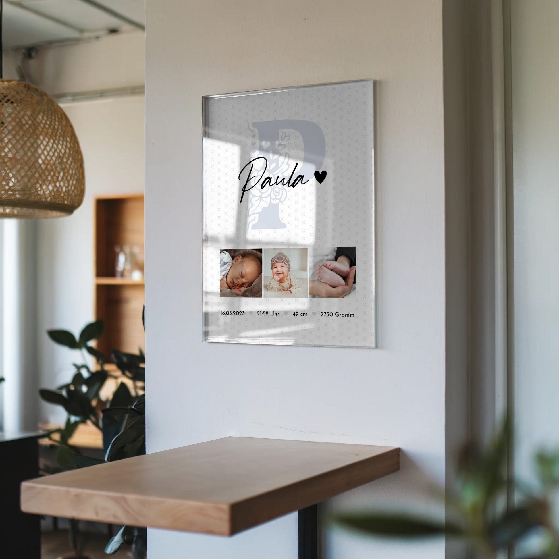 Acrylglas Mit Foto zur Geburt Baby mit 6 Fotos Geburtsdaten Sternchen Muster 6