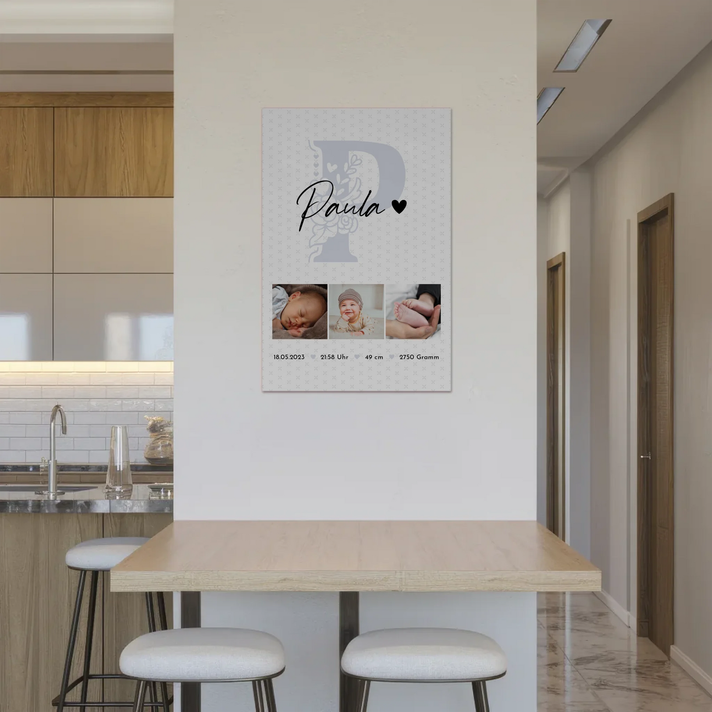 Magnetposter Fotoboard Geburt Baby mit 6 Fotos Geburtsdaten Sternchen Muster 2