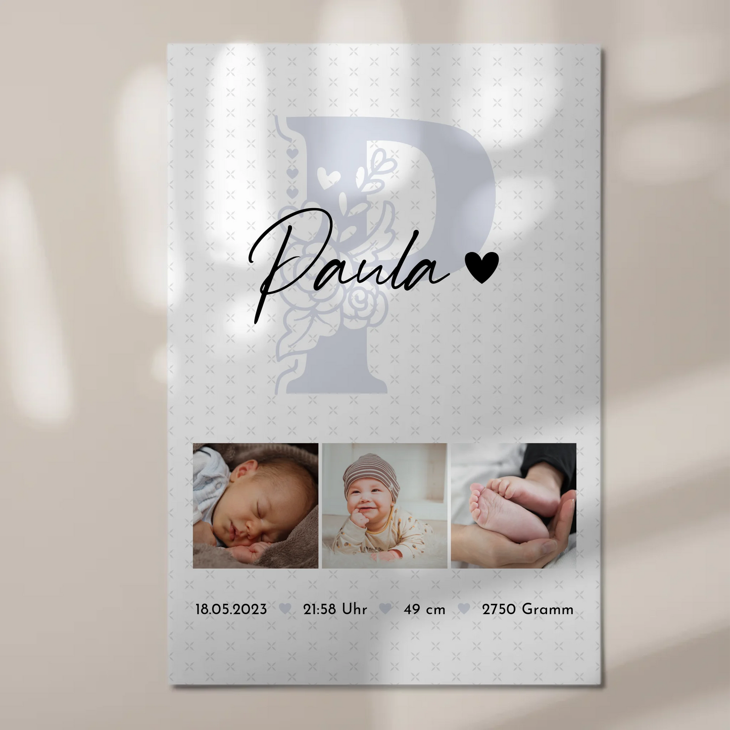 Magnetposter Fotoboard Geburt Baby mit 6 Fotos Geburtsdaten Sternchen Muster 1