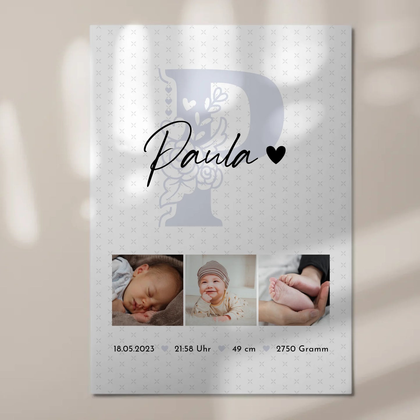 Magnetposter Fotoboard Geburt Baby mit 6 Fotos Geburtsdaten Sternchen Muster 7