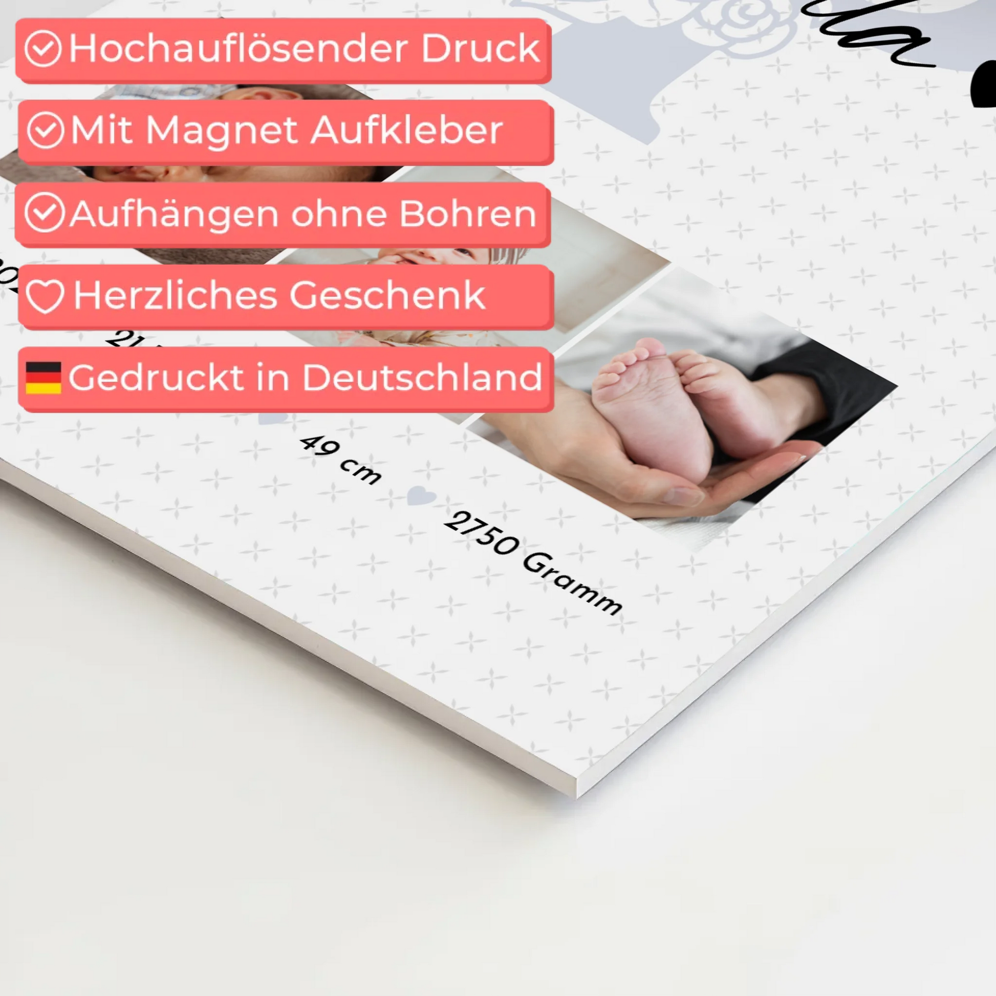Magnetposter Fotoboard Geburt Baby mit 6 Fotos Geburtsdaten Sternchen Muster 10