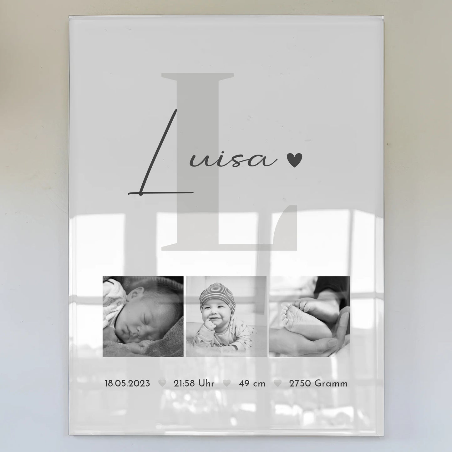 Foto Acrylglas Geburt Baby Fotocollage mit Geburtsdaten Black and White 1