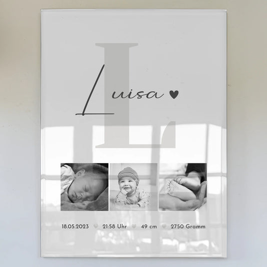 Foto Acrylglas Geburt Baby Fotocollage mit Geburtsdaten Black and White 1