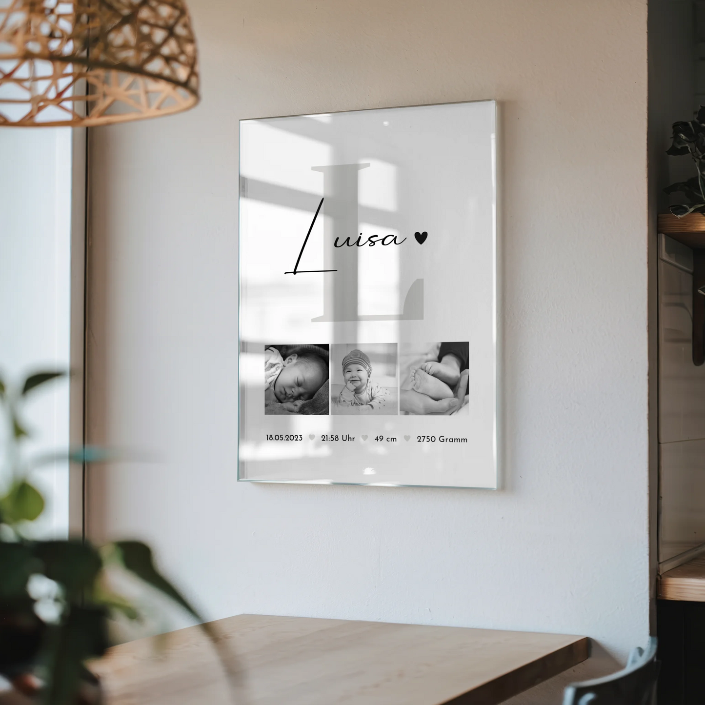 Foto Acrylglas Geburt Baby Fotocollage mit Geburtsdaten Black and White 4