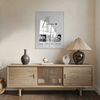 Foto Acrylglas Geburt Baby Fotocollage mit Geburtsdaten Black and White 5
