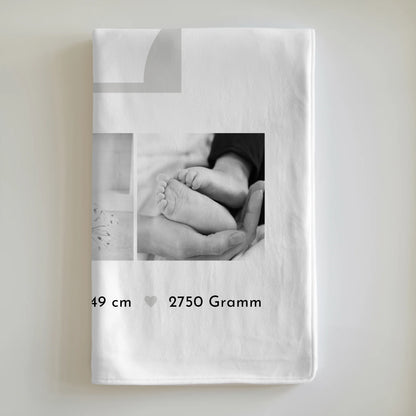 Personalisierte Babydecke zur Geburt - Fotocollage mit Namen und Geburtsdaten in Schwarz-Weiß 6