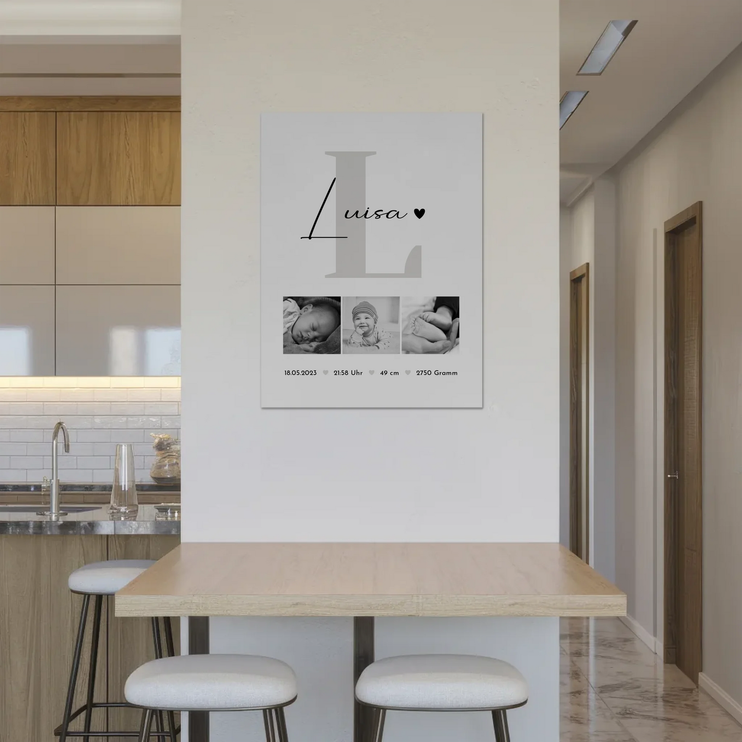 Fotoboard Magnet Poster Geburt Baby Fotocollage Geburtsdaten Black White