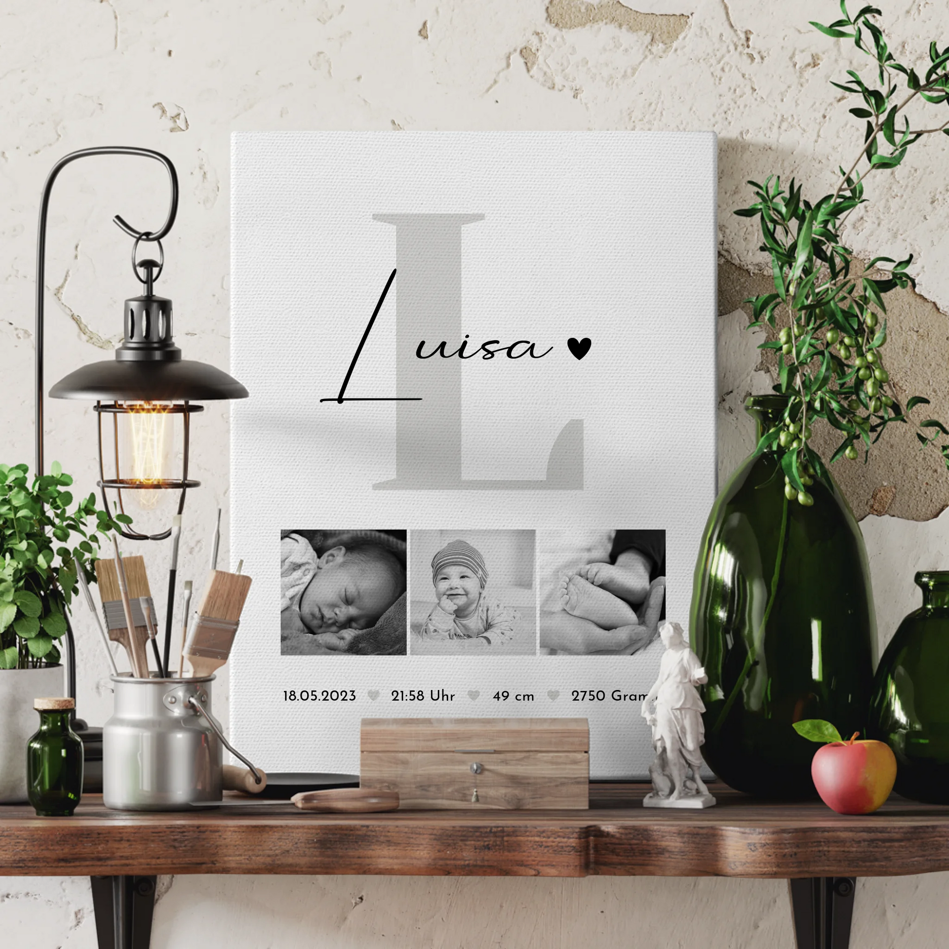 Leinwand Collagen Erstellen zur Geburt Baby Fotocollage mit Geburtsdaten Black White 3