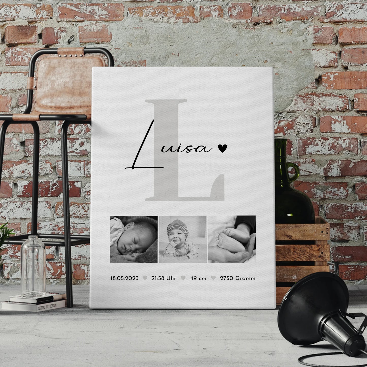 Leinwand Collagen Erstellen zur Geburt Baby Fotocollage mit Geburtsdaten Black White 4