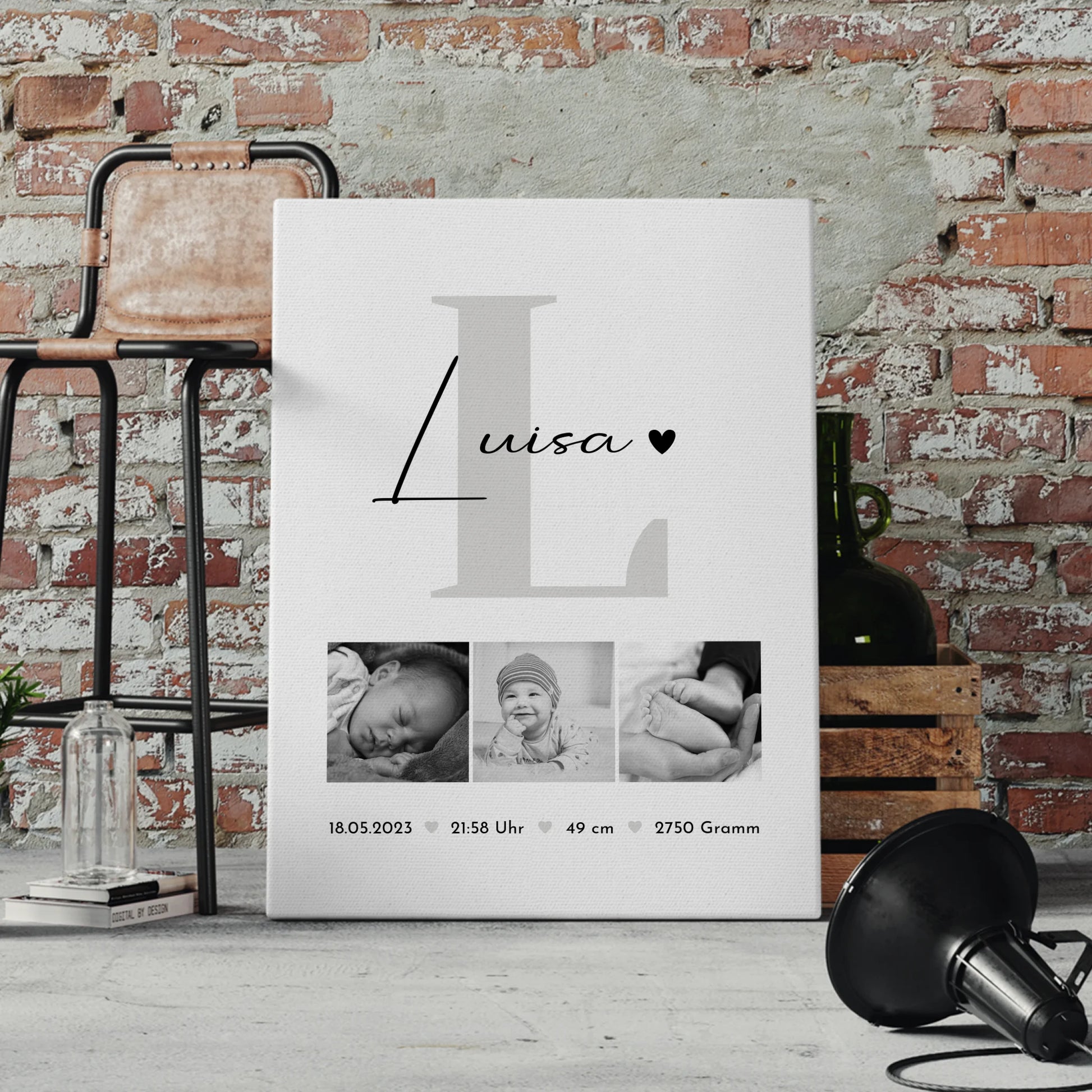 Leinwand Collagen Erstellen zur Geburt Baby Fotocollage mit Geburtsdaten Black White 4