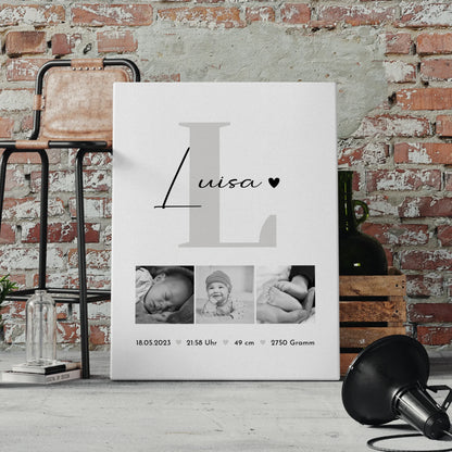 Leinwand Collagen Erstellen zur Geburt Baby Fotocollage mit Geburtsdaten Black White 4