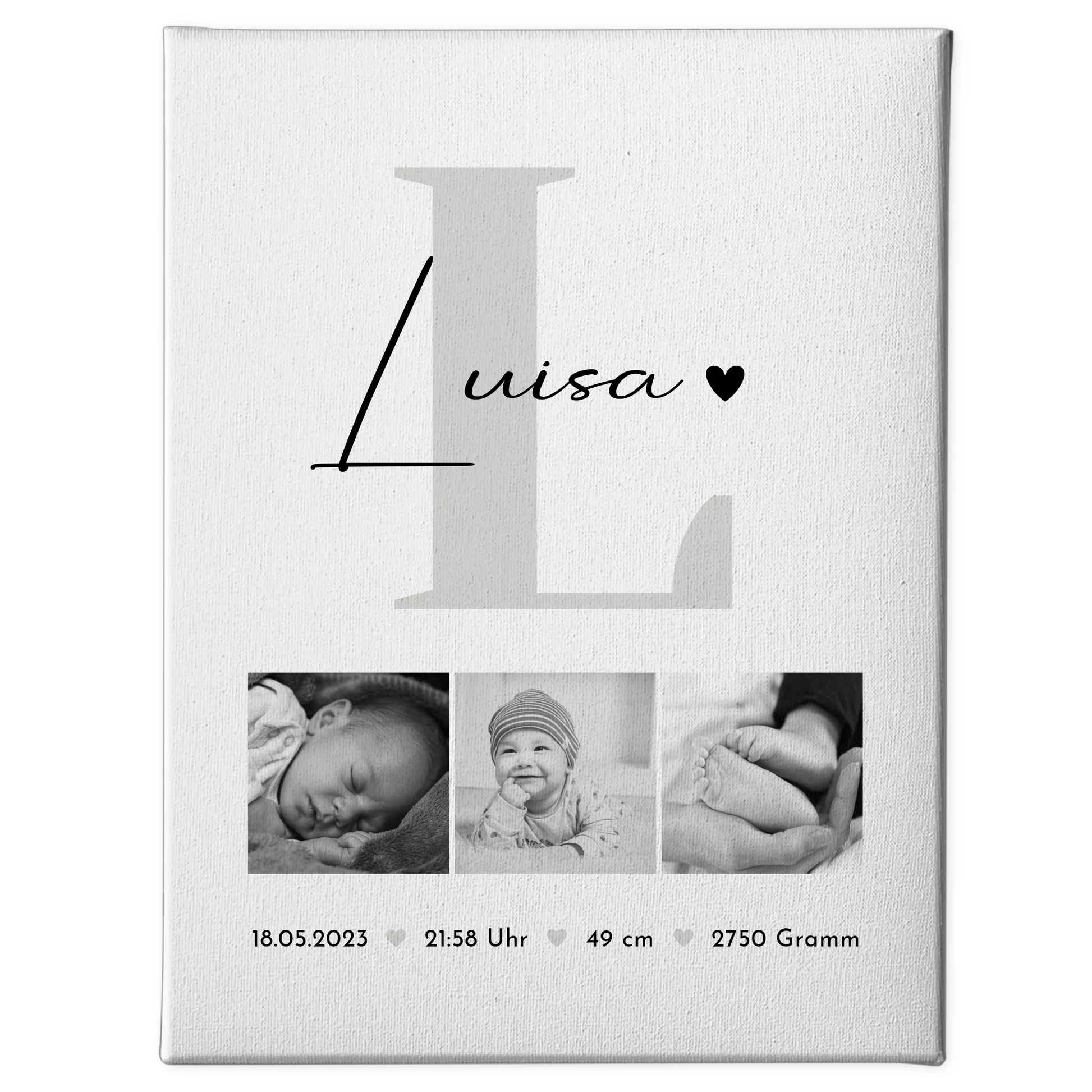 Leinwand Collagen Erstellen zur Geburt Baby Fotocollage mit Geburtsdaten Black White 1