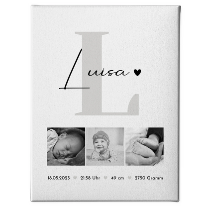 Leinwand Collagen Erstellen zur Geburt Baby Fotocollage mit Geburtsdaten Black White 1