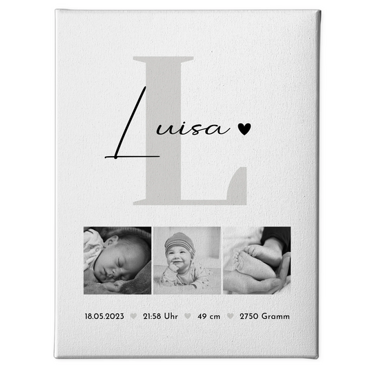 Leinwand Collagen Erstellen zur Geburt Baby Fotocollage mit Geburtsdaten Black White 1