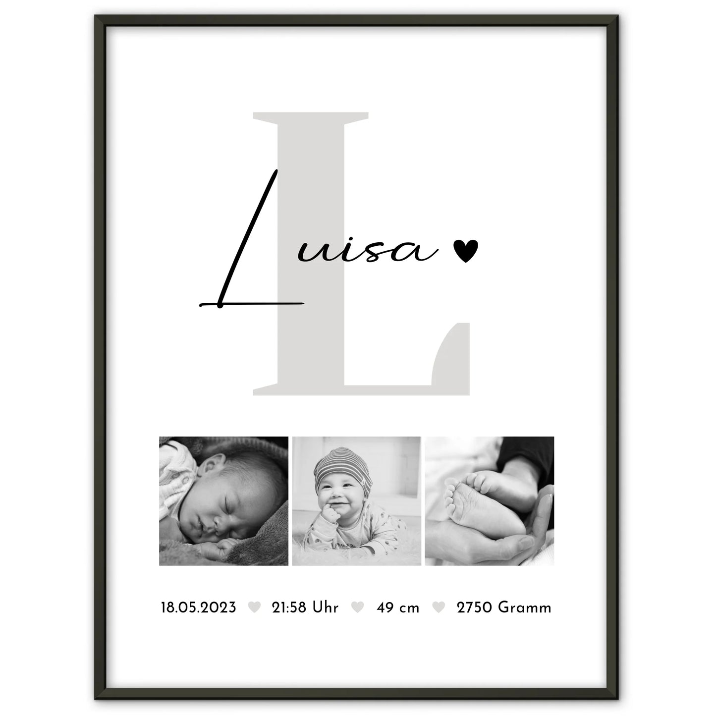 Geburtsdaten Poster Baby Fotocollage Geburtsdaten Black and White Geschenk 1