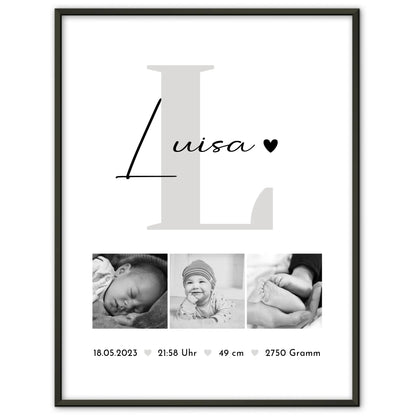 Geburtsdaten Poster Baby Fotocollage Geburtsdaten Black and White Geschenk 1