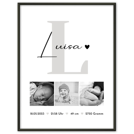 Geburtsdaten Poster Baby Fotocollage Geburtsdaten Black and White Geschenk 1