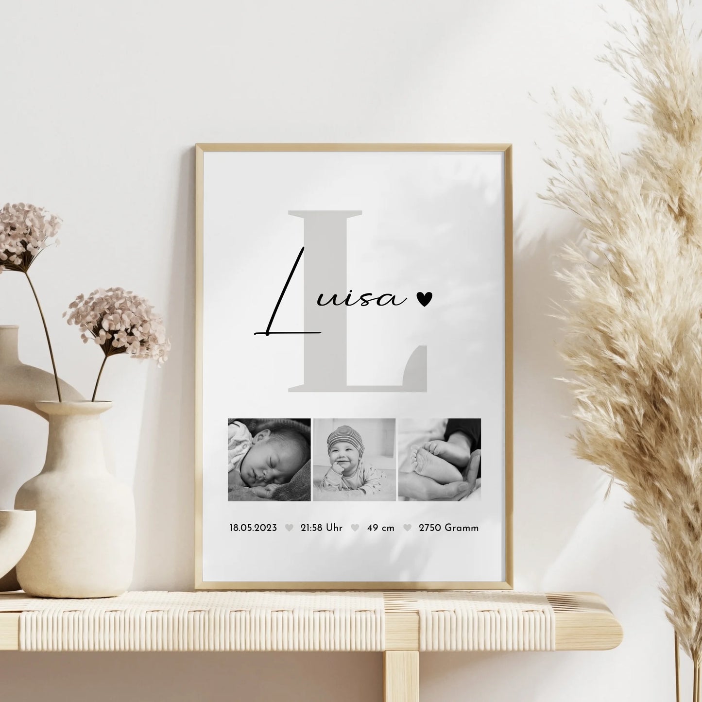 Geburtsdaten Poster Baby Fotocollage Geburtsdaten Black and White Geschenk 4