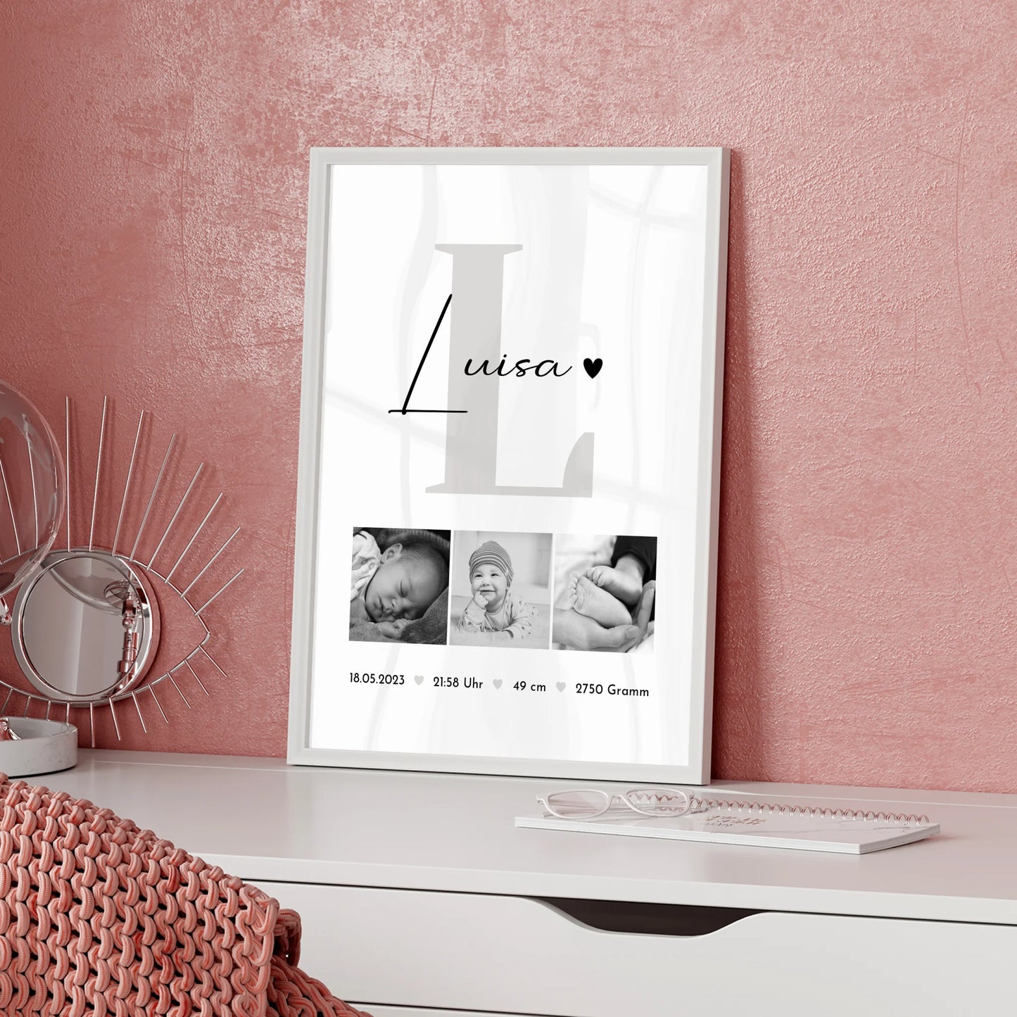 Geburtsdaten Poster Baby Fotocollage Geburtsdaten Black and White Geschenk 5