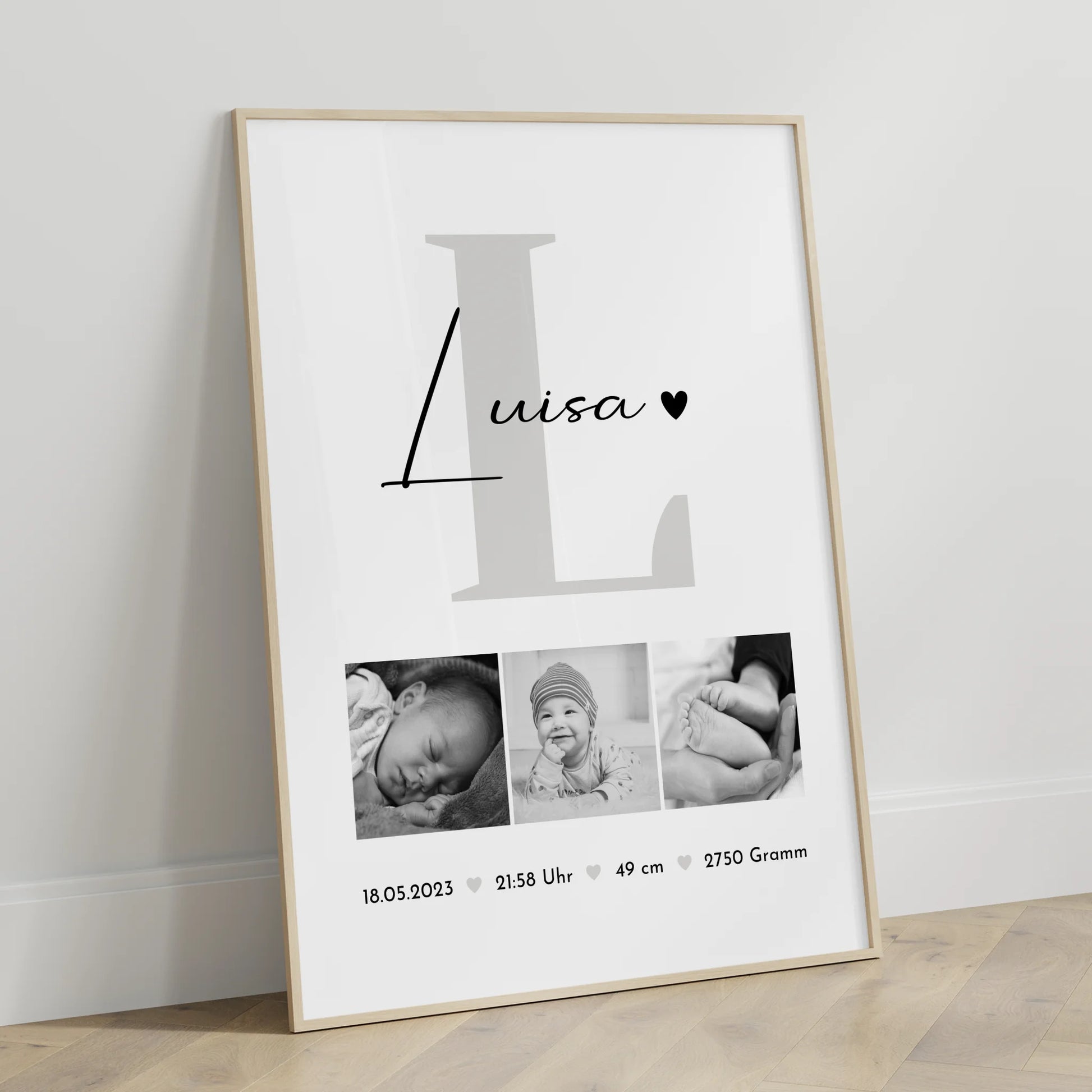 Geburtsdaten Poster Baby Fotocollage Geburtsdaten Black and White Geschenk 3