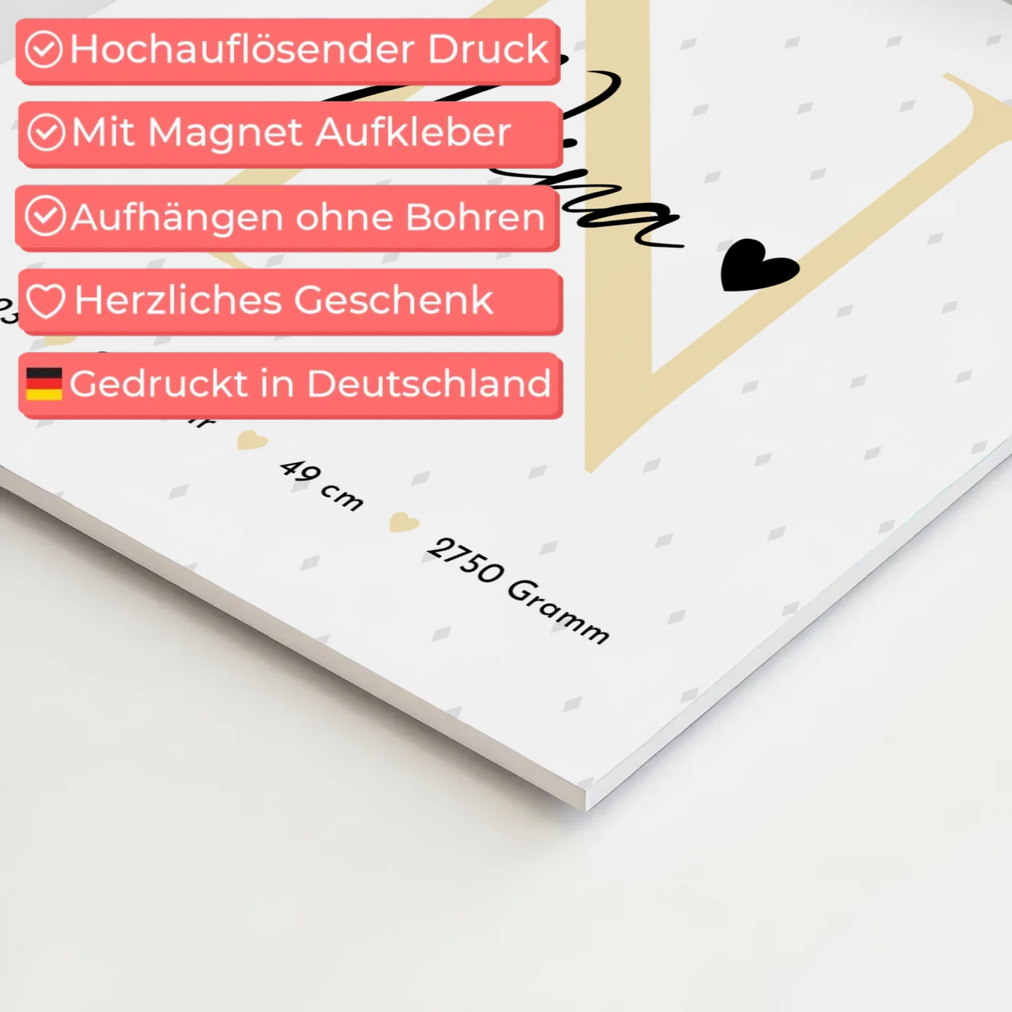 Fotoboard Magnet Wandbild zur Geburt Baby Fotocollage mit Geburtsdaten Initial Rauten Muster 10