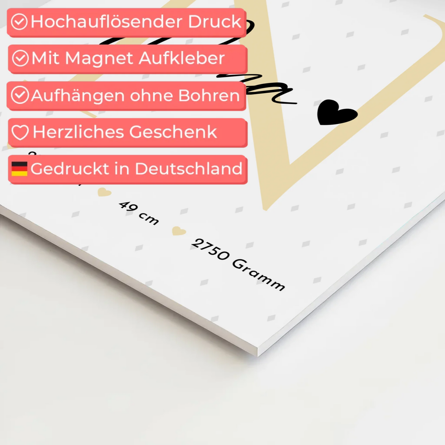 Fotoboard Magnet Wandbild zur Geburt Baby Fotocollage mit Geburtsdaten Initial Rauten Muster