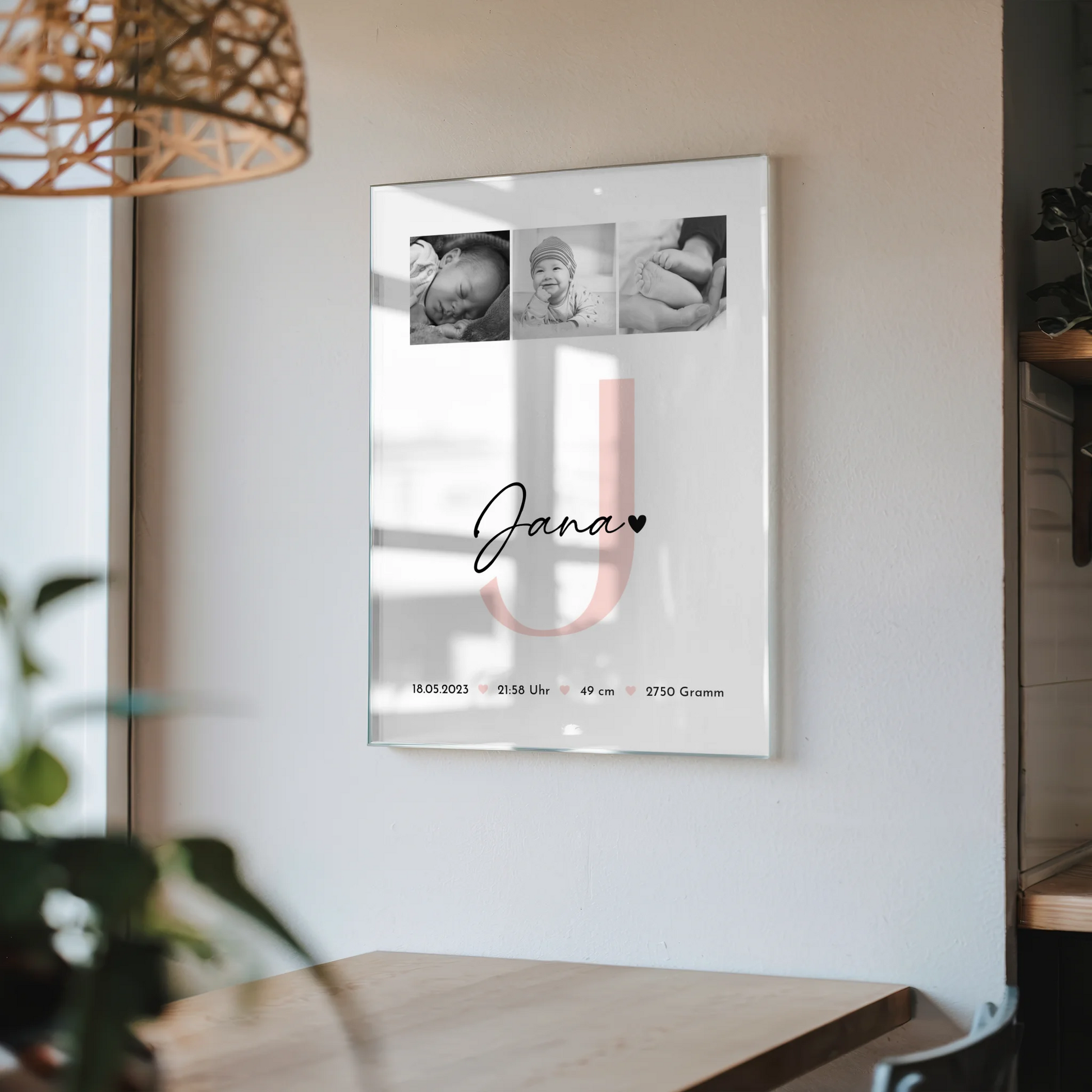 Foto Acrylglas zur Geburt Baby mit Geburtsdaten und Fotos Black and White personalisiert 4