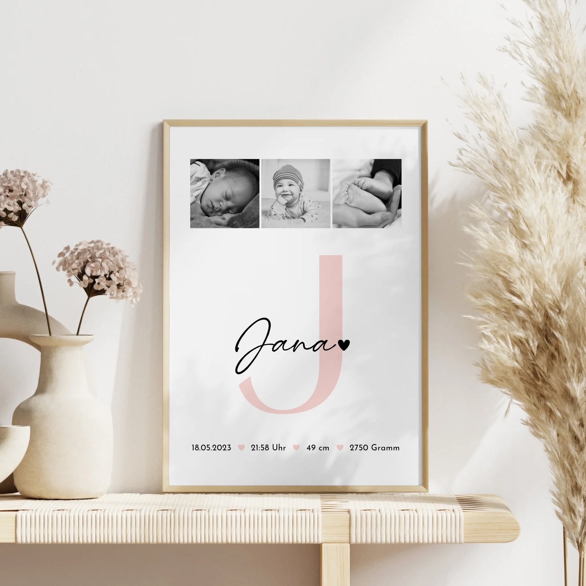 Personalisiertes Geburtsdaten-Poster mit Fotos (Black & White), Geschenk zur Geburt 4