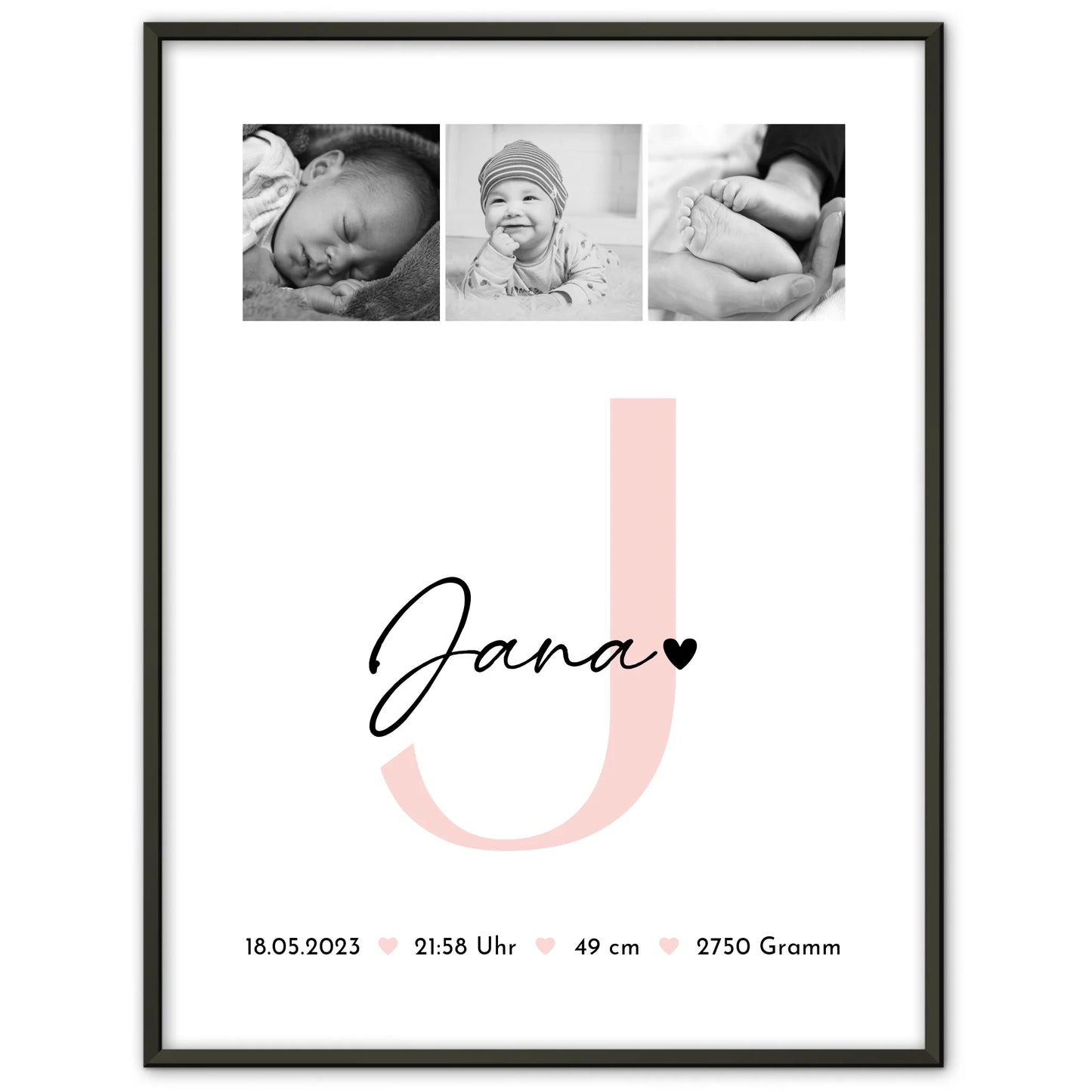 Personalisiertes Geburtsdaten-Poster mit Fotos (Black & White), Geschenk zur Geburt 1