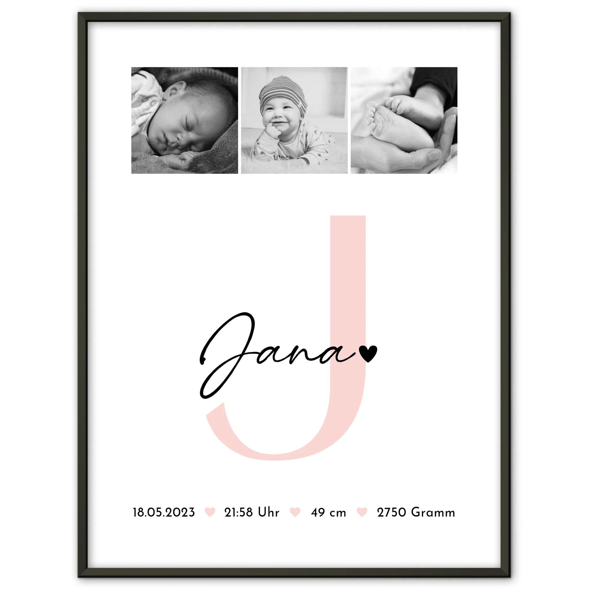 Personalisiertes Geburtsdaten-Poster mit Fotos (Black & White), Geschenk zur Geburt 1