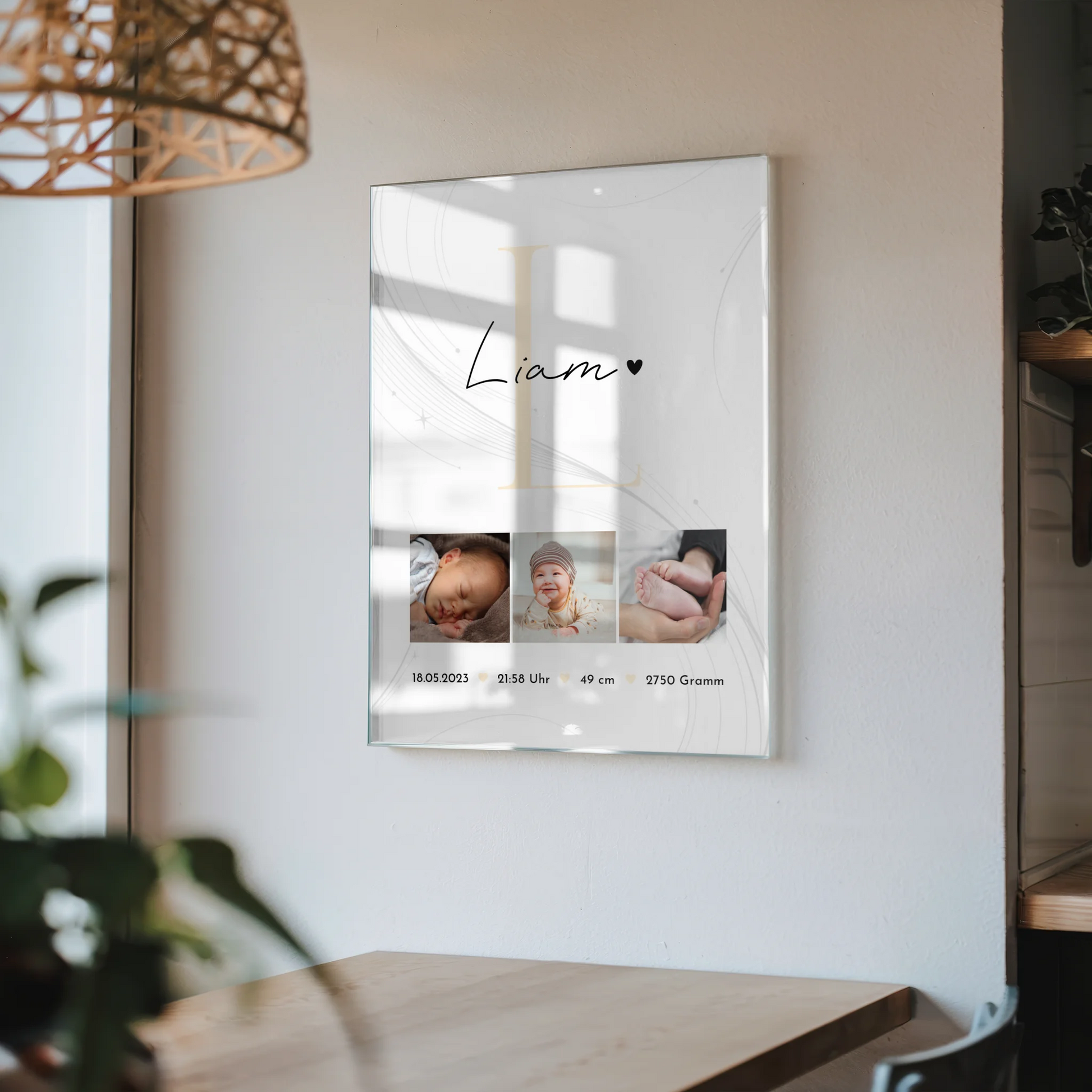 Foto Acrylglas zur Geburt Baby Fotocollage mit Geburtsdaten Lines Elegance Muster 4