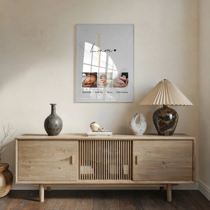 Foto Acrylglas zur Geburt Baby Fotocollage mit Geburtsdaten Lines Elegance Muster 5