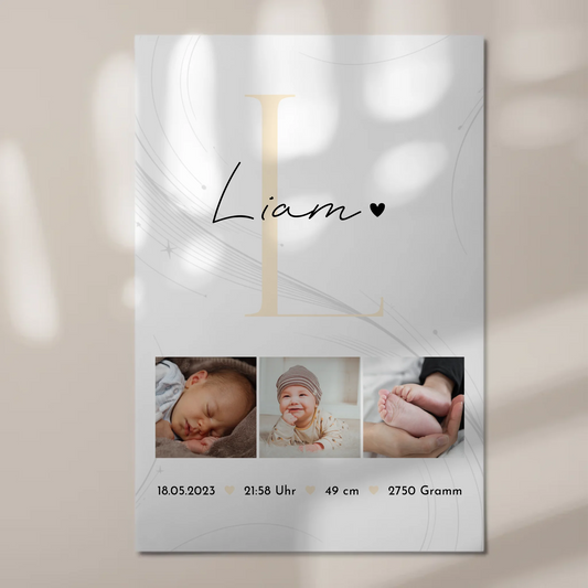 Fotoboard Magnet Poster Geburt Baby Fotocollage Geburtsdaten Lines Elegance Muster 1