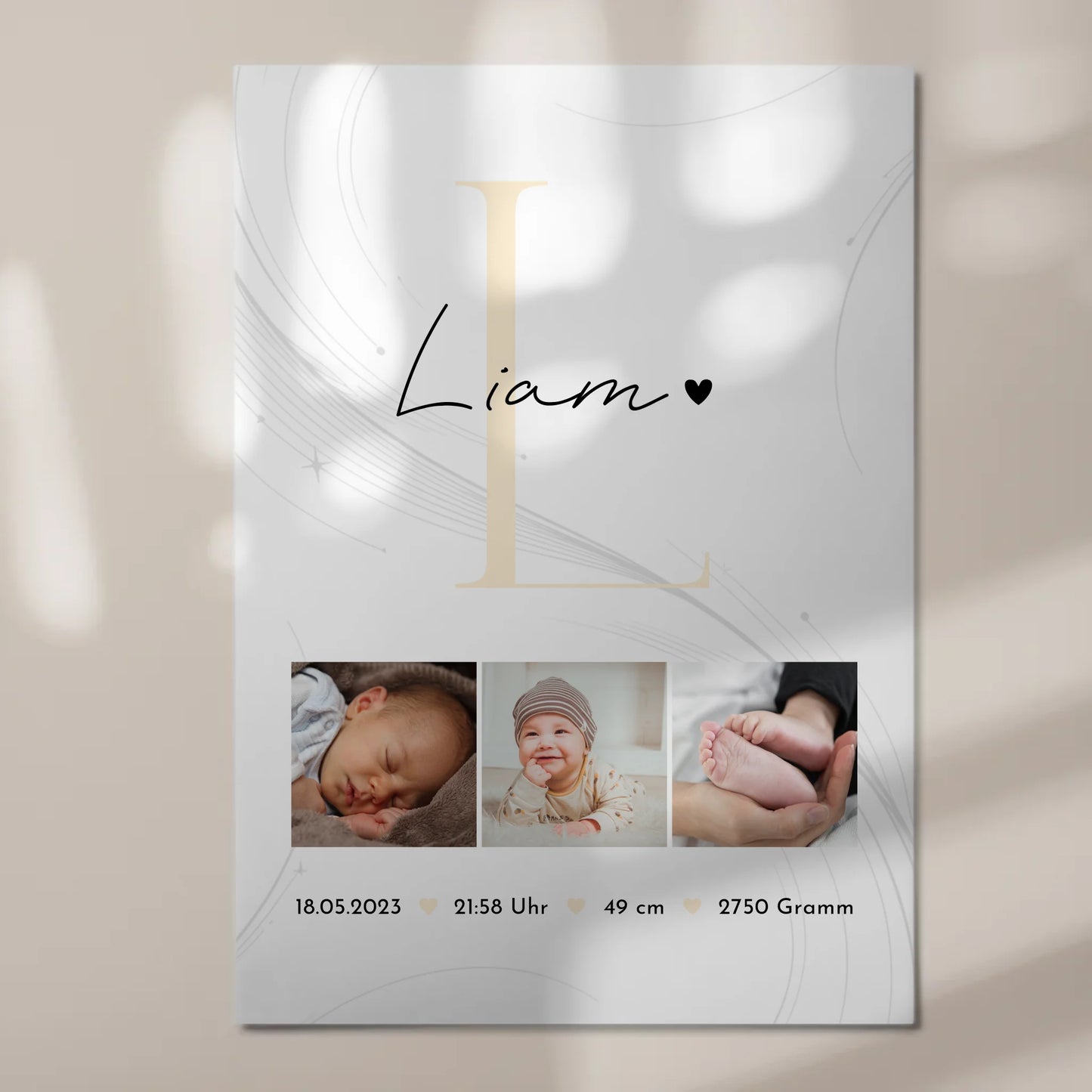 Fotoboard Magnet Poster Geburt Baby Fotocollage Geburtsdaten Lines Elegance Muster 7