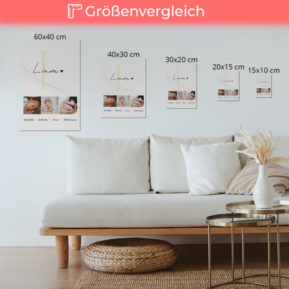 Fotoboard Magnet Poster Geburt Baby Fotocollage Geburtsdaten Lines Elegance Muster