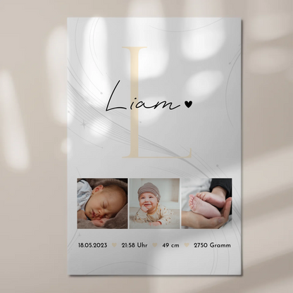 Fotoboard Magnet Poster Geburt Baby Fotocollage Geburtsdaten Lines Elegance Muster