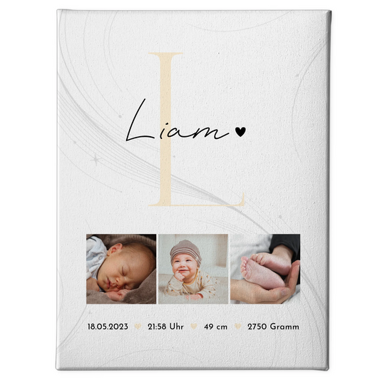 Leinwand Wandbild Geburt Baby Fotocollage mit Geburtsdaten Lines Elegance Muster 1