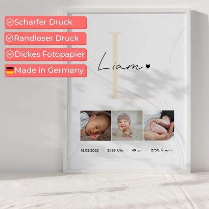 Poster Geburtsdaten Baby Fotocollage Geburt Lines Elegance Muster personalisiert 6