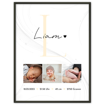 Poster Geburtsdaten Baby Fotocollage Geburt Lines Elegance Muster personalisiert 1
