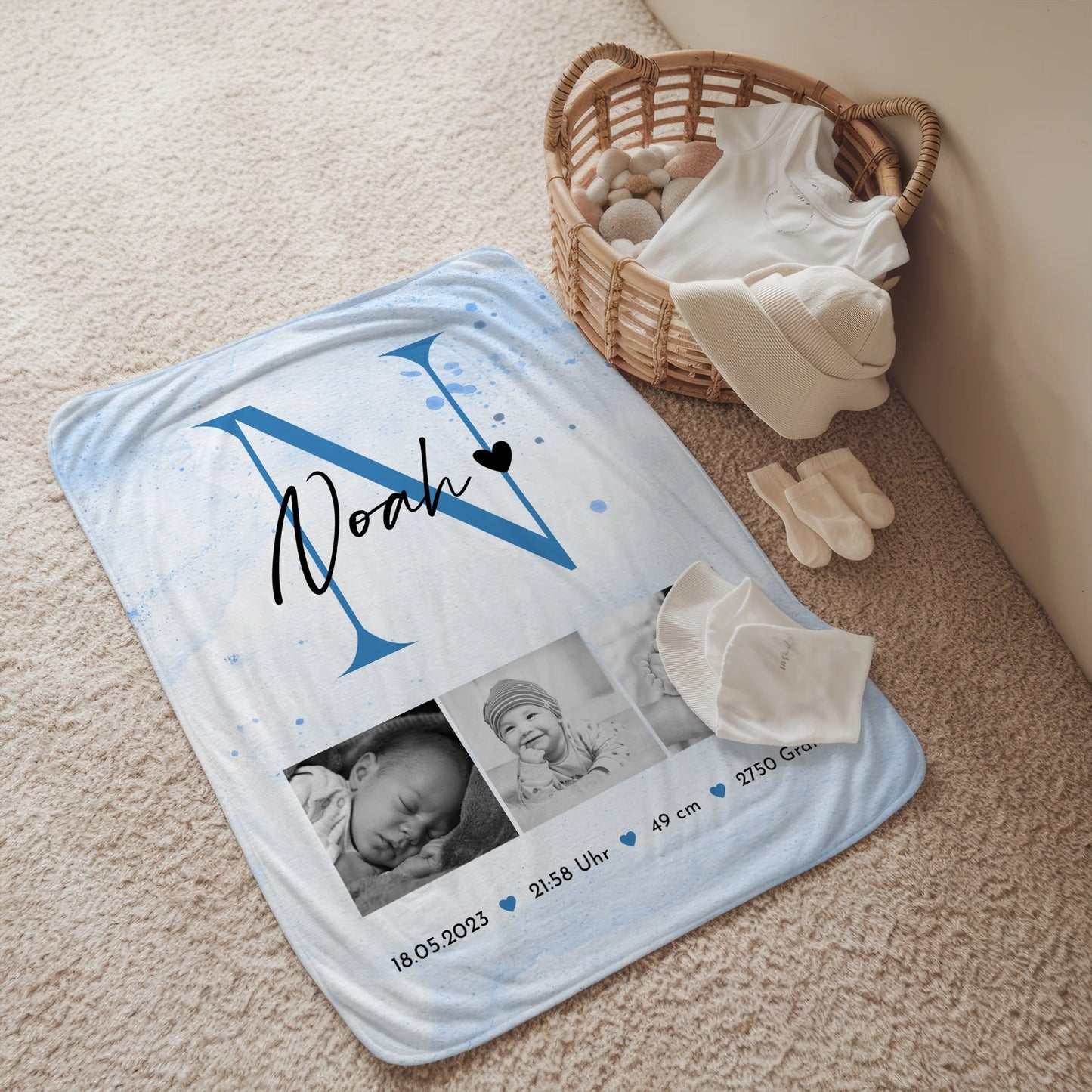 Personalisierte Babydecken Mit Namen Geburt Baby 7 Fotos Geburtsdaten Black White 2