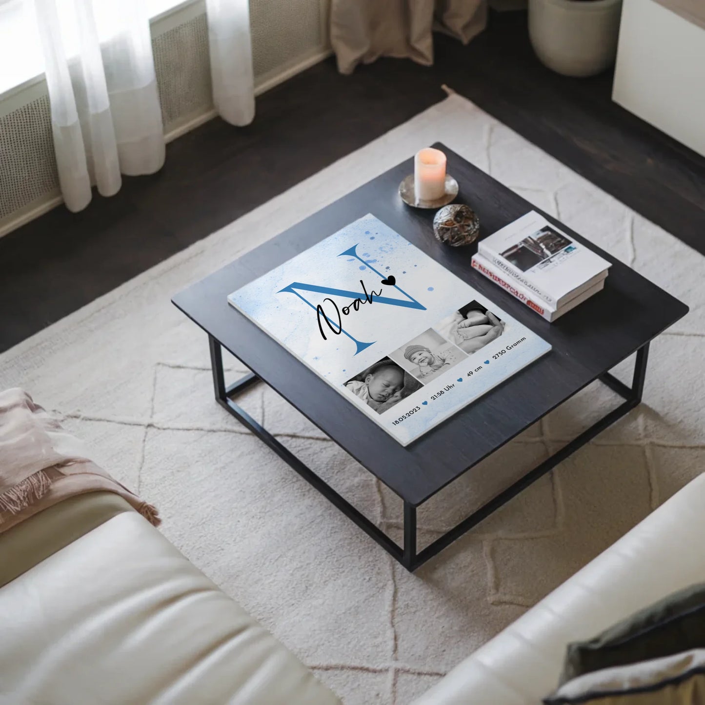 Fotoboard Magnet Wandbild Geburt Baby 7 Fotos Geburtsdaten Black and White 3