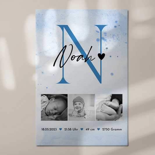 Fotoboard Magnet Wandbild Geburt Baby 7 Fotos Geburtsdaten Black and White 1