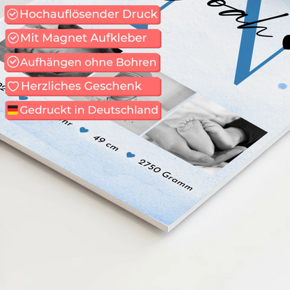 Fotoboard Magnet Wandbild Geburt Baby 7 Fotos Geburtsdaten Black and White 4