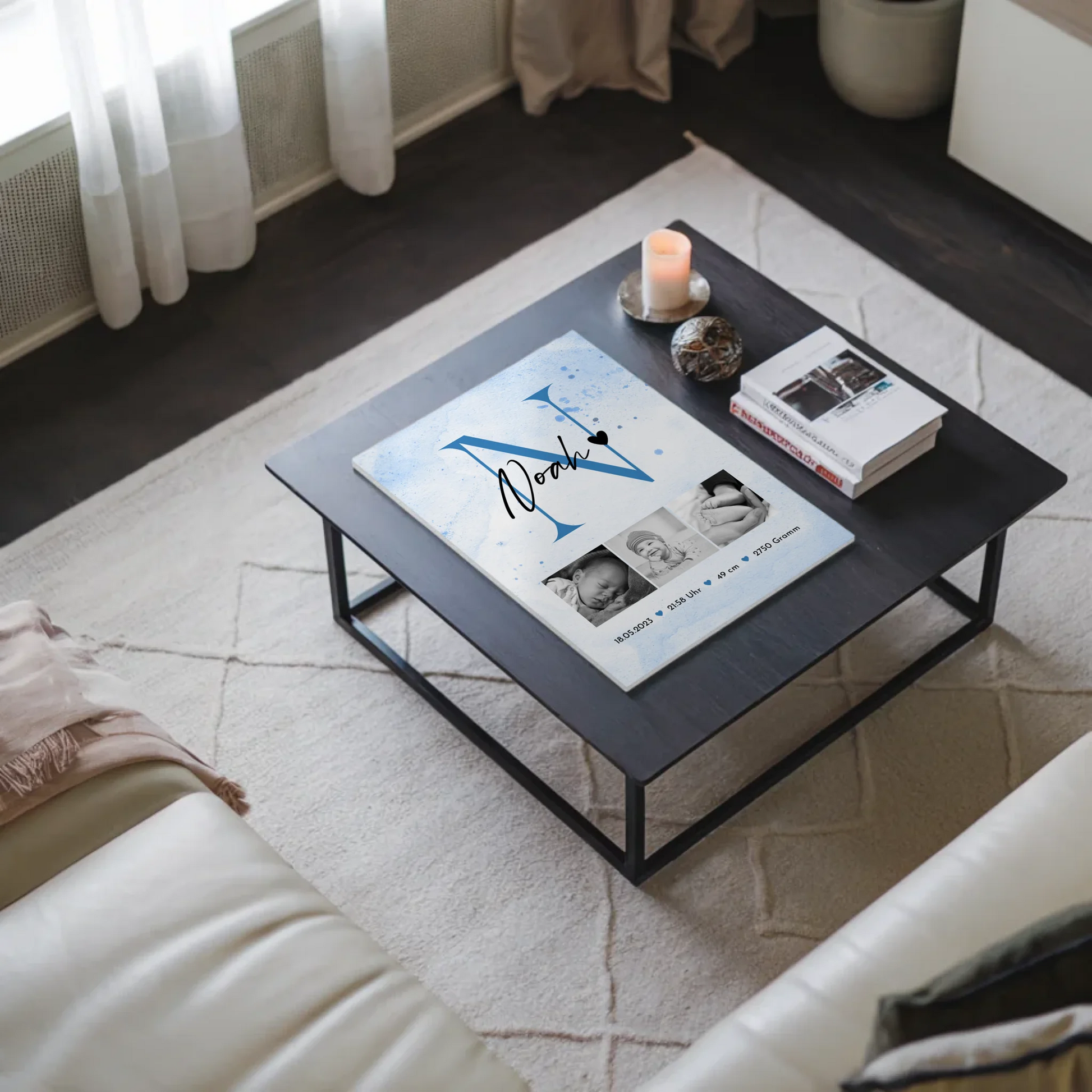 Fotoboard Magnet Wandbild Geburt Baby 7 Fotos Geburtsdaten Black and White 9